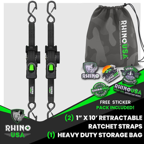 Heavy Duty Retractable Ratchet Straps 1 Inch X 10 Feet 2 Pack Black Lock Down Flatbed Cargo And Bike Trailer Gear Without A Fuss Built Tough As Nails To Secure Heavy Loads On Long Haul Trips