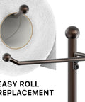English Style Toilet Paper Stand With Shelf In Bronze Finish Free Standing No Tools Needed Holds Up To 4 Rolls close-up