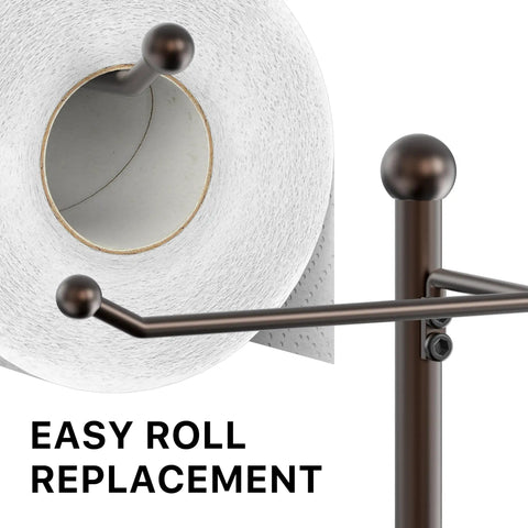 English Style Toilet Paper Stand With Shelf In Bronze Finish Free Standing No Tools Needed Holds Up To 4 Rolls close-up