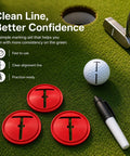 Impact Ball Liner Golf Kit With Ball Marker Pen And 3 Pack Marker Stencils For Precise Putting Easy Ball Alignment Fits All Balls USGA Legal Training Aid To Dial In Your Aim And Shoot Straighter On Each Round shown on golf green.