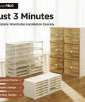 Portable Shoe Rack Organizer For Closet And Entryway, The Go To 10 Tier Sneaker Storage Cabinet With Magnetic Clear Door in assembly process, showing foldable modular design and integrated frame in room.