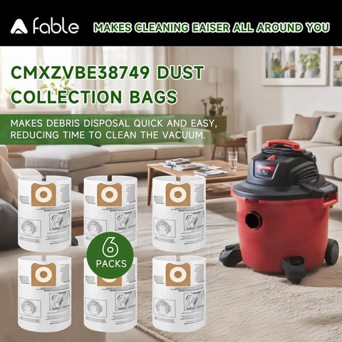 Room with red vacuum and Six Pack Universal Replacement Vacuum Bags For 16 And 20 Gallon Wet Dry Vacs on floor