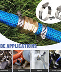 Beefy 130 Piece Hose Clamp Kit With 304 Stainless Steel Adjustable Worm Gear Clamps From One Quarter To One And A Half Inch Six To Thirty Eight mm in use for plumbing and automotive applications.