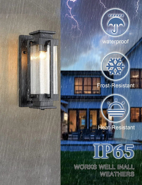 Dusk To Dawn Outdoor Wall Lanterns Large Exterior Porch Lights With Seeded Glass IP65 Waterproof Sconces in rain
