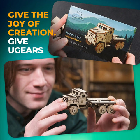 Military Truck 3D Puzzle Kit for Adults, wooden model truck kit in box and assembled by hand