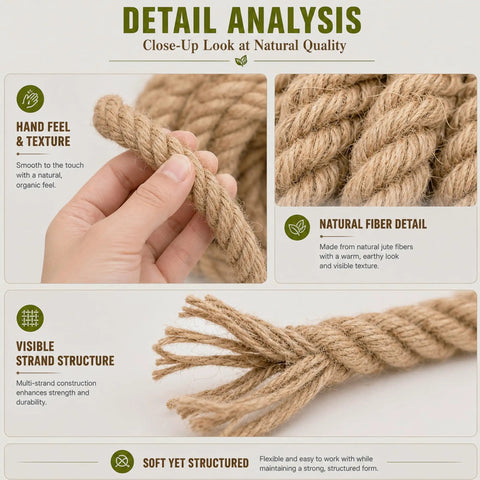 Close-up of Dope Natural Jute Rope 8mm Thick Hemp Twine 165ft Eco Friendly All Weather highlighting texture and fibers