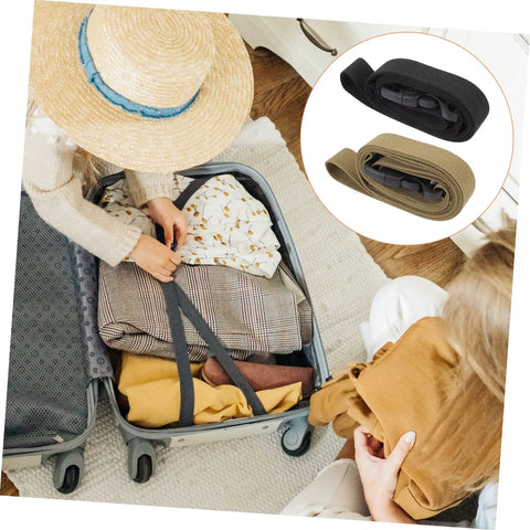 Heavy Duty Cargo Straps With Quick Release Buckles, 2 Pack Webbing Belts For Luggage, Gear, Tents, Black And Khaki shown with suitcase