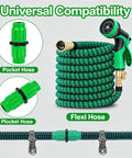 Fix Your Expandable Garden Hose Fast With This 8 Piece Repair Kit Featuring Dual Channel Female And Male Connectors Plus Metal Clamps For Secure 3/4 Or 5/8 Inch Fit No Tools Needed For Quick Leaks Fixes Today. Green garden hose repair kit with connectors and clamps