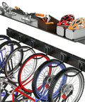 Wall Mounted Bike Storage Rack With Shelf, 6 Bike Hangers For Garage, Space Saving Wall Mount Holds Up To 600 Lbs, Includes Two Storage Shelves For Helmets And Gear, bikes hanging and gear stored