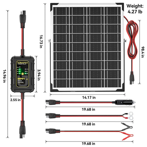 12V Solar Battery Charger Kit With MPPT Controller, 25W Waterproof Panel, Aluminum Trickle Charger For Cars, RVs, Boats