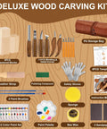 Starter Friendly Deluxe 46 Piece Wood Carving Kit With 6 Whittling Knives 5 Detail Knives 12 Color Paint Set Beewax 6 Basswood Blocks