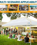 Heavy Duty 10x20 Pop Up Canopy Tent With Six Sidewalls set up in a backyard party, hexagonal frame visible under trees.