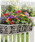 2 Pack 24 Inch Window Boxes Planter For Outdoor Plants With Adjustable Brackets on porch railing with decorative flowers.