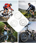 Cyclists on various terrains with 140mm 6-Bolt Stainless Steel Bike Disc Brake Rotor for road, mountain, BMX, and scooters.