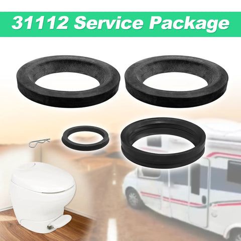 31112 Service Package Replacement For Bravura RV Toilets Flange Seal Gasket Black Leakproof Water Seal Kit with RV background