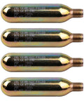 Grab And Go 24 Gram CO2 Rearming Cylinder Kit For Auto And Manual Inflatable Life Jackets And Vests With Half Inch Thread Cartridges PFD Rearming Essentials 4 Pack Designed For Quick Safe Inflation, showing four cylindrical CO2 cartridges with 1/2 inch threads.