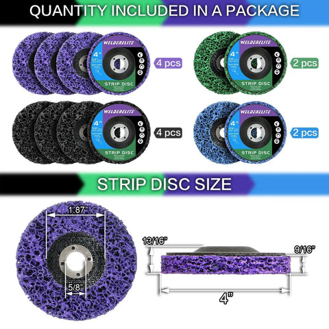 12 Pack 4 Inch Paint Stripping Discs With 5/8 Inch Arbor, 4 Color Variants, angle grinder wheels for metal and wood surface prep