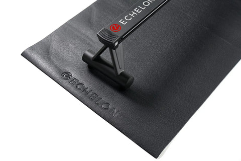 Close-up of Protective Indoor Rower Floor Mat 39 Inch Wide By 90.5 Inch Long Black Cushioned Non Slip Floor Protector for rowing machine