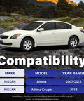 Image showing compatibility chart for Front Lower Control Arm With Ball Joint Assembly Replacement For 2007-2012 Nissan Altima And 2013 Altima Coupe Models.