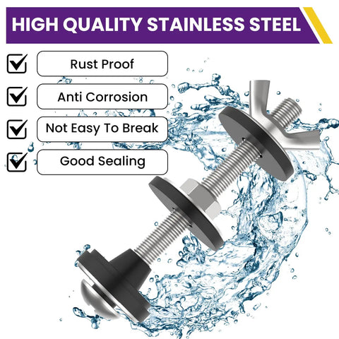 Universal Toilet Tank To Bowl Gasket Kit With Stainless Steel Bolts And Two Gasket Types, Fits 2 Inch And 3 Inch Seals, No-Fuss Leakproof Mounting Repair, Easy Flush Valve Access, Compatible With Most Toilets. Stainless steel bolts with rubber washers