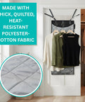 Over The Door Clothes Steamer Pad For Ironing And Garment Steam XL Protective Press Mat with hooks on a white door