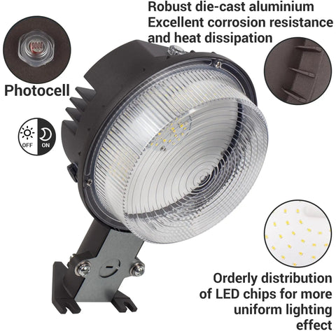LED Barn Light With Dusk To Dawn Sensor And Motion Detection, 55W 7500LM 5000K Daylight Output, aluminum construction with LED details