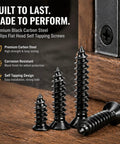 Badass 1000 Piece Wood Screw Assortment Kit With Phillips Flat Head Self Tapping Screws M2 M3 M4 High Hardness Hardware Set showing black carbon steel screws.