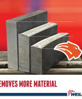 Steel slabs showing material removal effectiveness of Tiger 7 Inch Type 27 Grinding Wheel with 1/4 Inch Thick A24R Resin Bond.