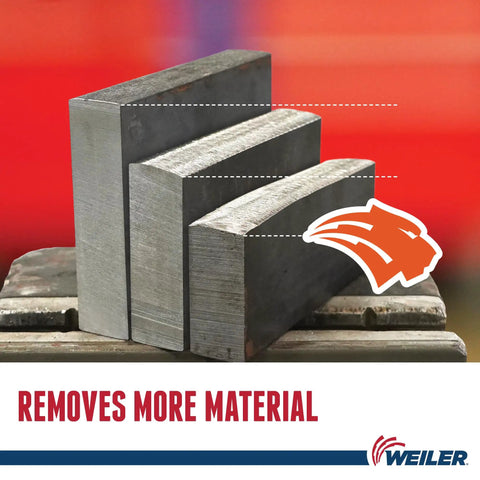Steel slabs showing material removal effectiveness of Tiger 7 Inch Type 27 Grinding Wheel with 1/4 Inch Thick A24R Resin Bond.