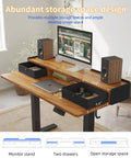 Yihayo Electric Standing Desk With Drawers 48X24 Inches Adjustable Height Computer Table showing monitor stand and two black drawers.