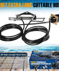 200HP Hydraulic Outboard Steering Kit With Steering Wheel Helm Pump Hydraulic Cylinder And 26 Ft PU Hoses For Most Single Outboard Powered Boats Like Pontoon Runabout And Deck Boats displayed with 26 ft nylon hoses, helm pump, and packaging.