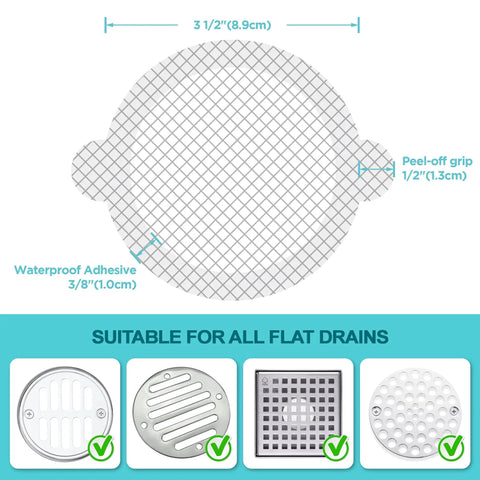 Diagram of Disposable Shower Drain Hair Catcher Mesh Stickers Peel And Stick Drain Strainer To Prevent Clogs With Waterproof Adhesive
