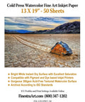 13 By 19 Inch Cold Press Watercolor Fine Art Inkjet Paper Pack Of 50 Sheets displayed with desert landscape
