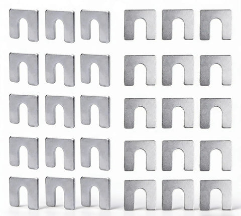 Pro Grade Auto Body Alignment Shim Kit Set, zinc plated steel shims shown in 30-piece set for fender and door adjustment.