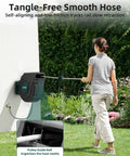 Woman using Retractable Garden Hose Reel 100 Feet One Half Inch With Pro Metal Shaft Tough As Nails Heavy Duty