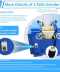 Heavy-Duty Pro Grade Triple Roll Mill Grinder Machine 220V With 3.94 x 9.84 Inch Metal Rollers shown with components and features