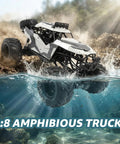 Amphibious RC Car One Eighth Scale 4WD Monster Truck That Rips Water And Land With Waterproof Chassis LED Lights Remote Control