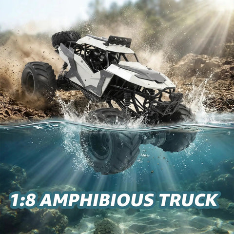 Amphibious RC Car One Eighth Scale 4WD Monster Truck That Rips Water And Land With Waterproof Chassis LED Lights Remote Control