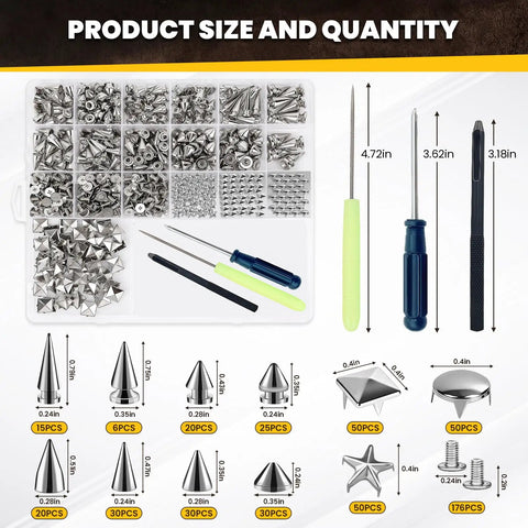 Dope Punk Spikes And Studs Kit With 500 Sets In 11 Sizes For Jackets Shoes Belts Bags And Leather Craft DIY Accessories
