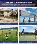 Super Tough All In One Adjustable Badminton Net Up To Five Point One Feet Tall Ideal For Kids Volleyball And Pickleball Quick Setup Portable Sports Net With Bag For Tennis Pool Backyard Games And Indoor Play Ten Feet Long In Blue used for pickleball, volleyball, soccer tennis, and tennis.