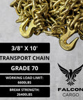3/8 Inch Grade 70 Transport Binder Chain 10 Ft With 6,600 Lbs WLL Zinc Plated Steel Clevis Grab Hooks