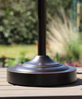 Base detail of Castillo Outdoor Table Lamp In Oil Rubbed Bronze With Woven Rattan Shades, Rustic Two-Light 29 Inch Patio Lamp.