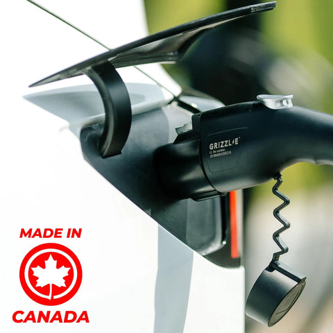 Plug And Play Smart Level 2 EV Charger 40 Amp WiFi Wall Mount with GRIZZL'E connector attached to electric vehicle in Canada.