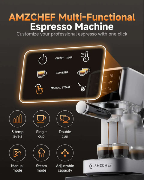 20 Bar Espresso Machine With Milk Frother For Rich Crema At Home, Lightning Fast 30 Second Preheat, 1350W High Pressure Coffee Maker