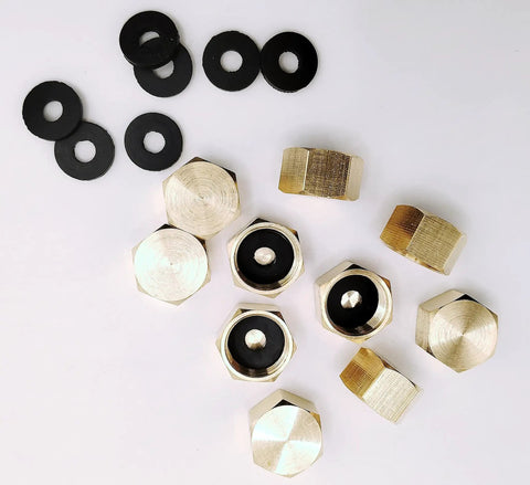 10 Pack Must Have Brass 3/8 Inch Compression Cap Fittings For Sink Shutoff Angle Stop Valves With Sealing Rubber Gasket Washers, Plumbing Repair Kit For Toilets Faucets Dishwashers And Under Sink Lines. brass caps and black rubber washers