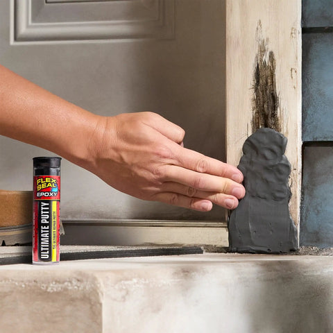 Two Ounce Epoxy Putty Stick That Delivers A Fast Hardcore Waterproof Bond For Cars Boats Plumbing And Home Repairs in use on wood frame.