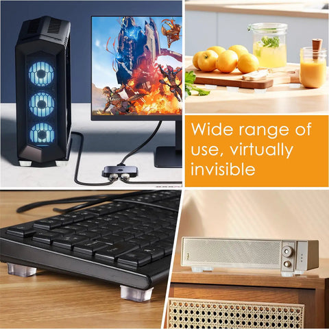 Clear Self Adhesive Rubber Feet And Cushion Bumper Pads With Hella Sticky Mounting Tape designed for heavy electronics under a keyboard.