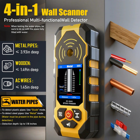 Heavy Duty 4 In 1 Stud Finder Wall Scanner Locates Wood Metal Piping And Live Ac Wire With No Fuss Scanning For Smooth Diy Upgrades And Knockout Accuracy Straight Up Every Time