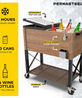 80-Quart Rolling Party Cooler With Divider, 36 Hour Chill, Spacious Ice Chest That Holds Up To 110 Cans, Wood Grain Brown Finish