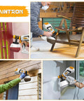 Heavy Duty 700W HVLP Electric Paint Sprayer Featuring A Roomy 1200ml Tank And Five Brass Nozzles With Three Adjustable Patterns used on a fence and furniture.